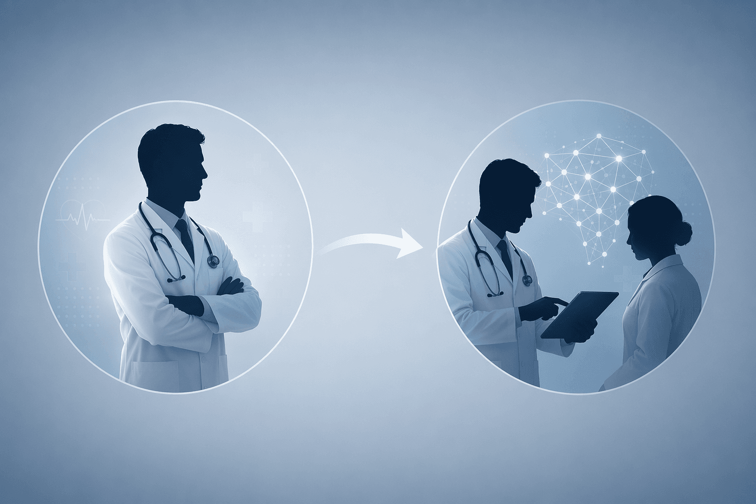A medical infographic comparing physician alone versus physician with AI, showing higher performance for the physician alone.