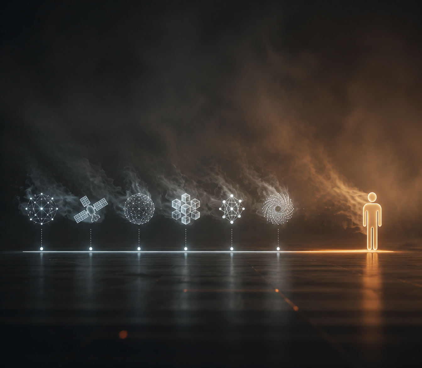Six abstract forecast model icons compared with a simple morning persistence baseline icon