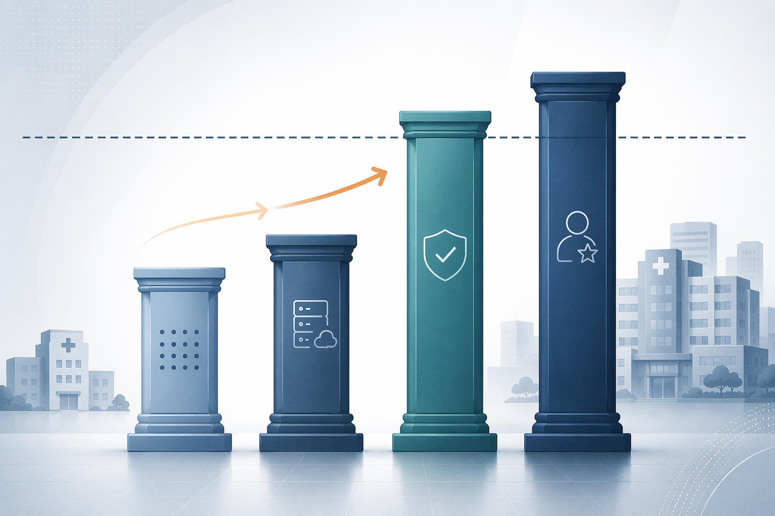 Four AI capability pillars showing data density, infrastructure, governance, and specialized talent against a threshold line