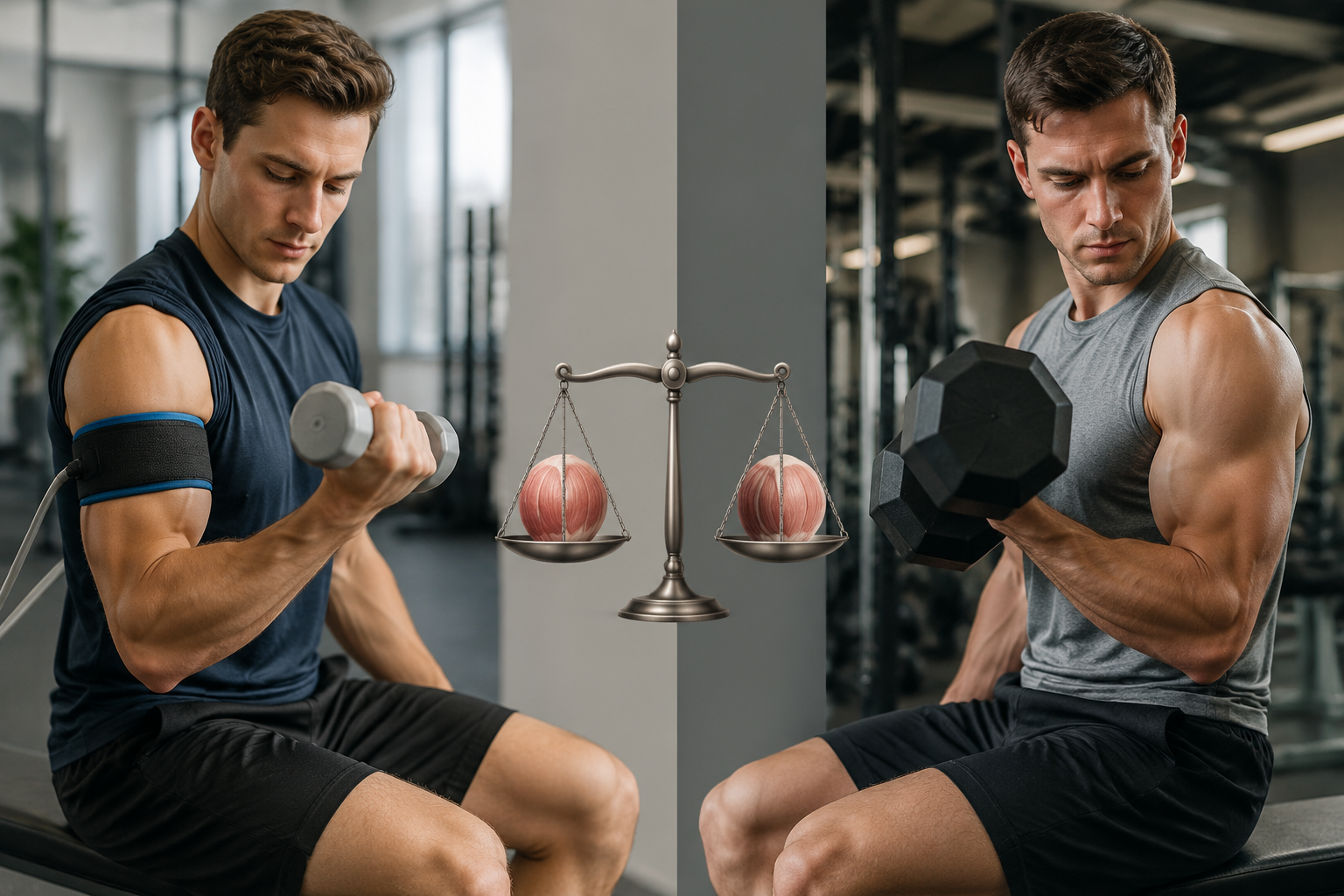 Comparison of low-load dumbbell exercise with a BFR cuff and heavy dumbbell lifting without a cuff