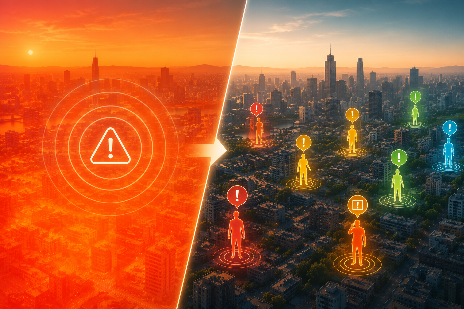 City heat alert shifting from a broadcast warning to individualized heat risk levels