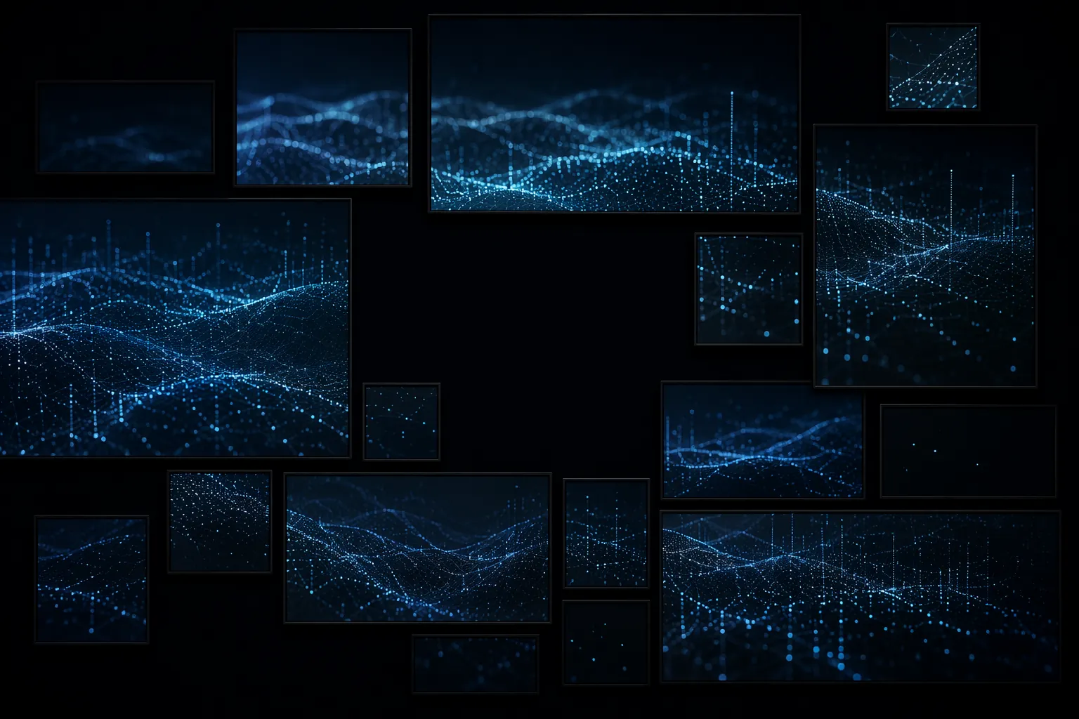 Uneven viewing windows showing disconnected fragments of the same data landscape