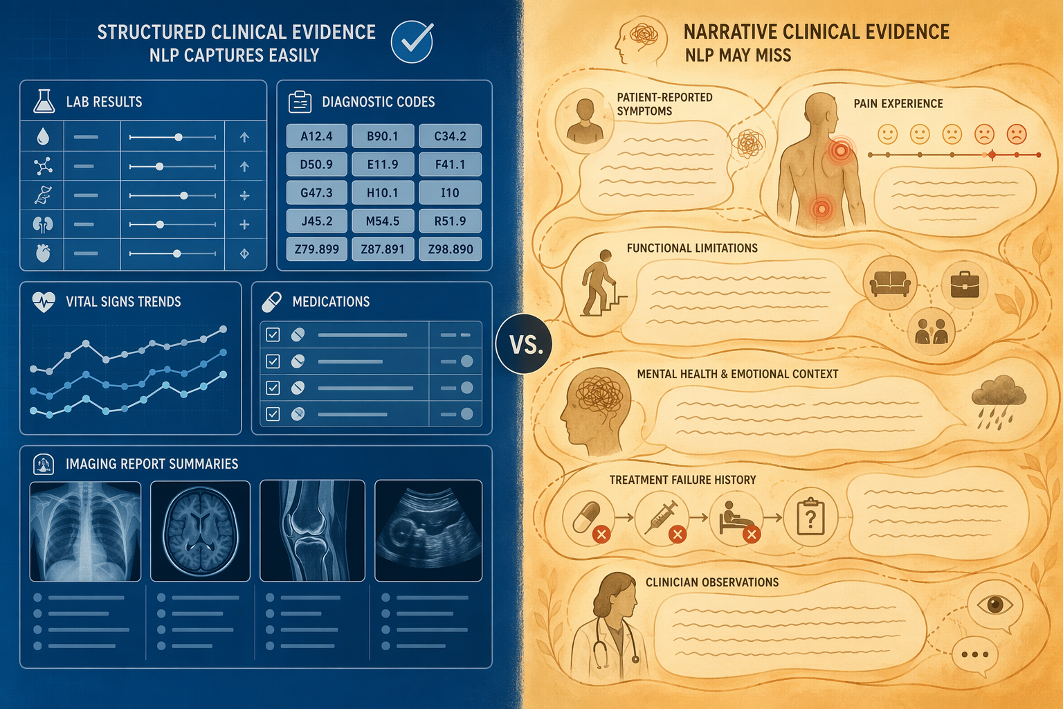 Structured clinical evidence contrasted with narrative clinical evidence