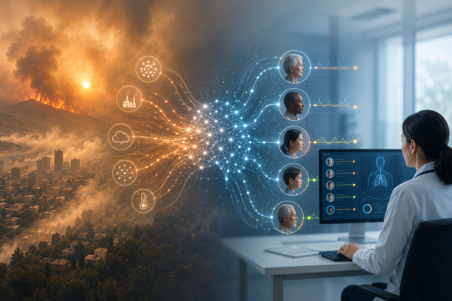 Wildfire smoke, AI risk analysis, and clinician dashboard for patient risk stratification