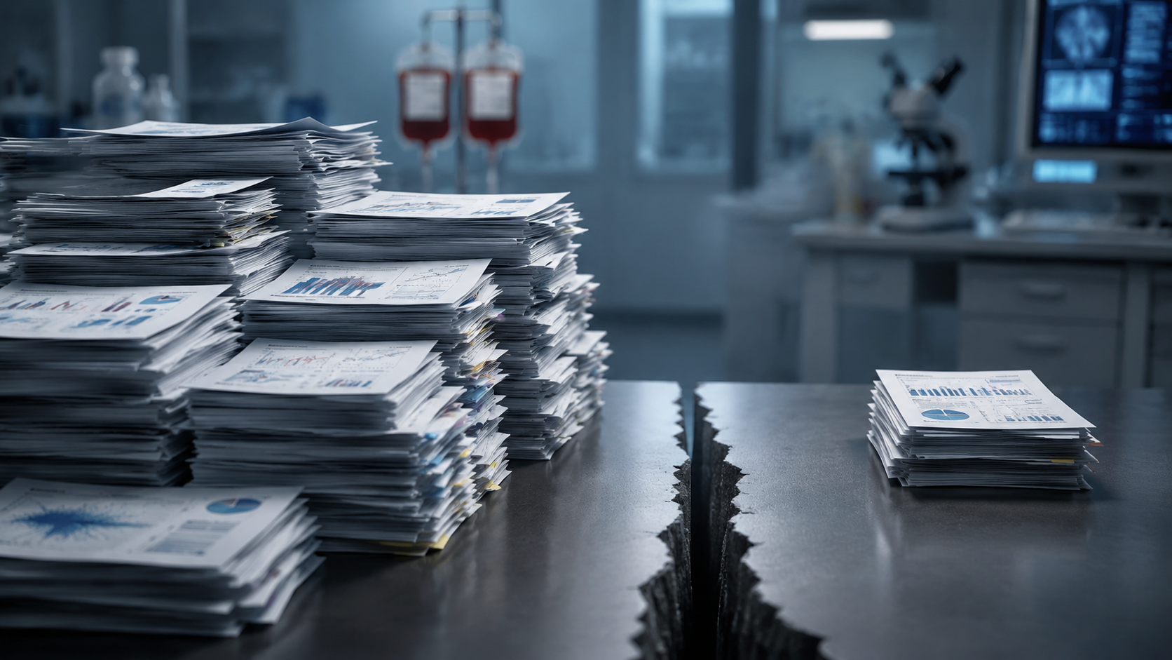 Large stack of retrospective and simulation studies separated from a much smaller stack of prospective validation studies