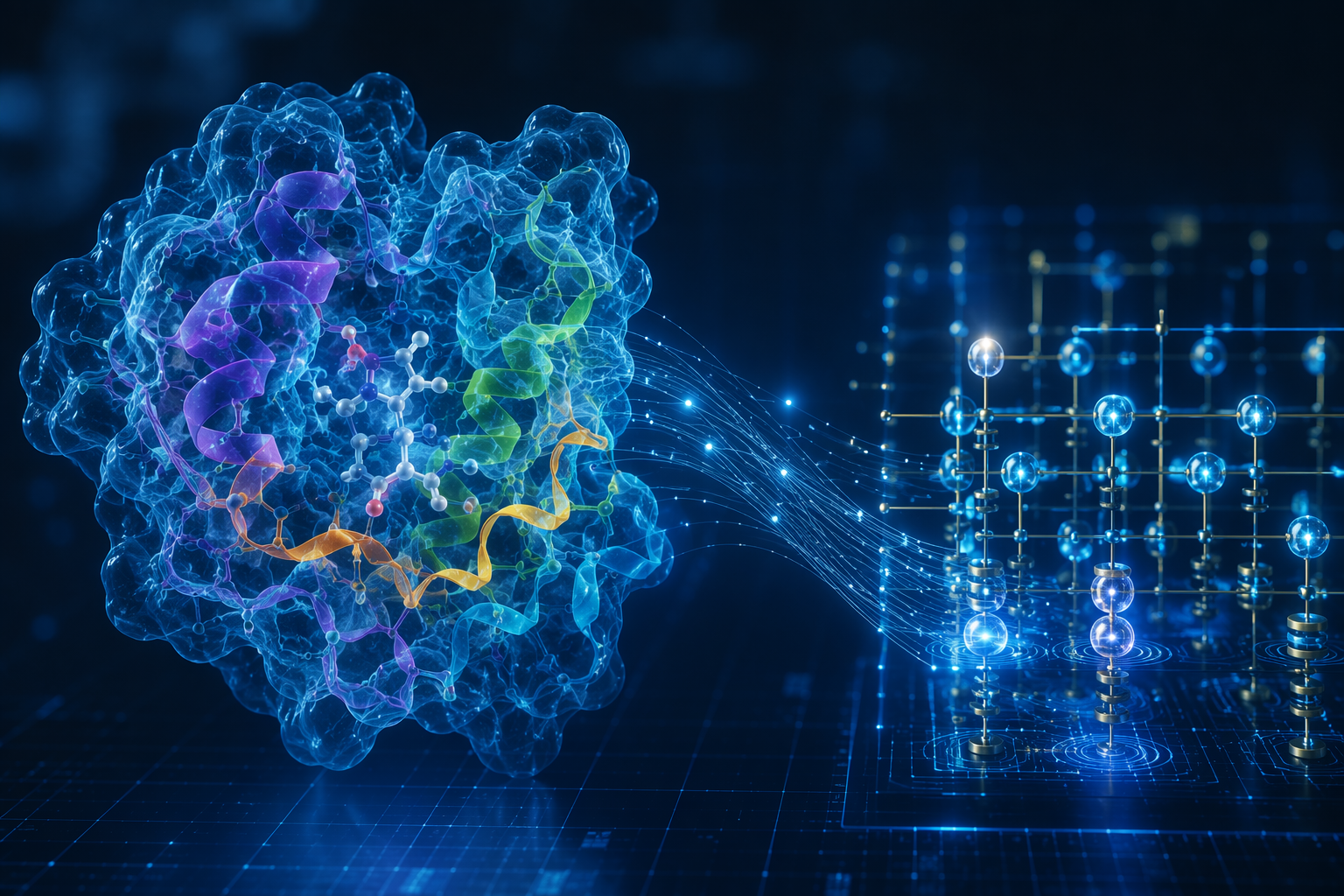 Protein molecular structure connected to a quantum qubit lattice