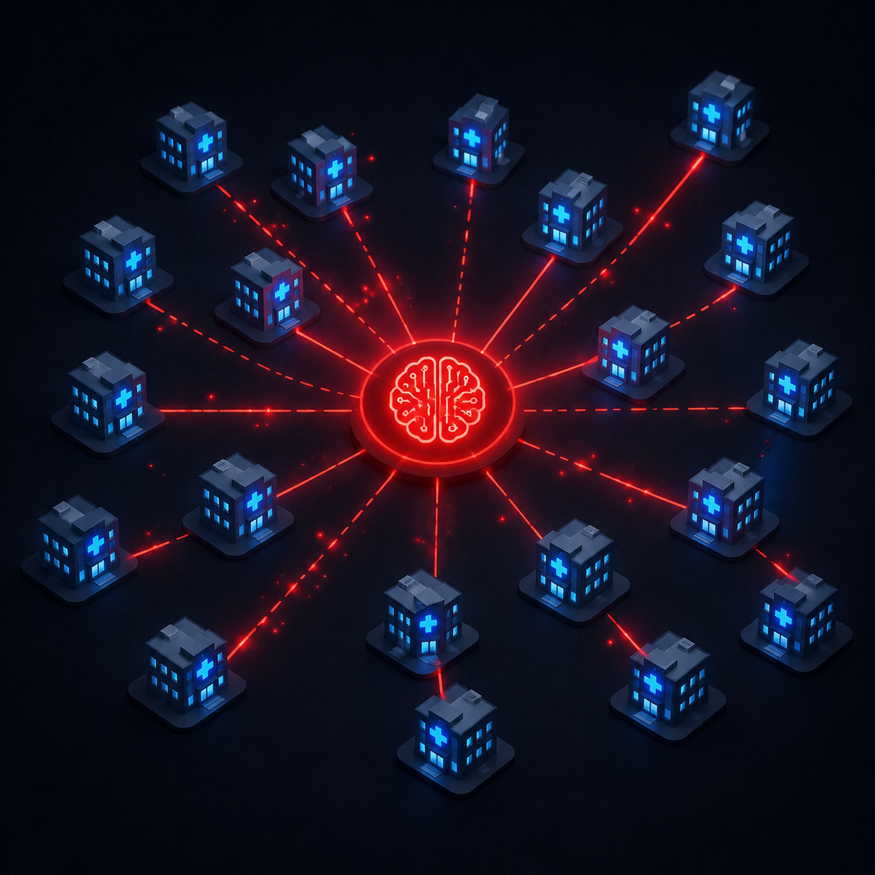 Central compromised vendor node connected to multiple hospital icons to show risk propagation across institutions