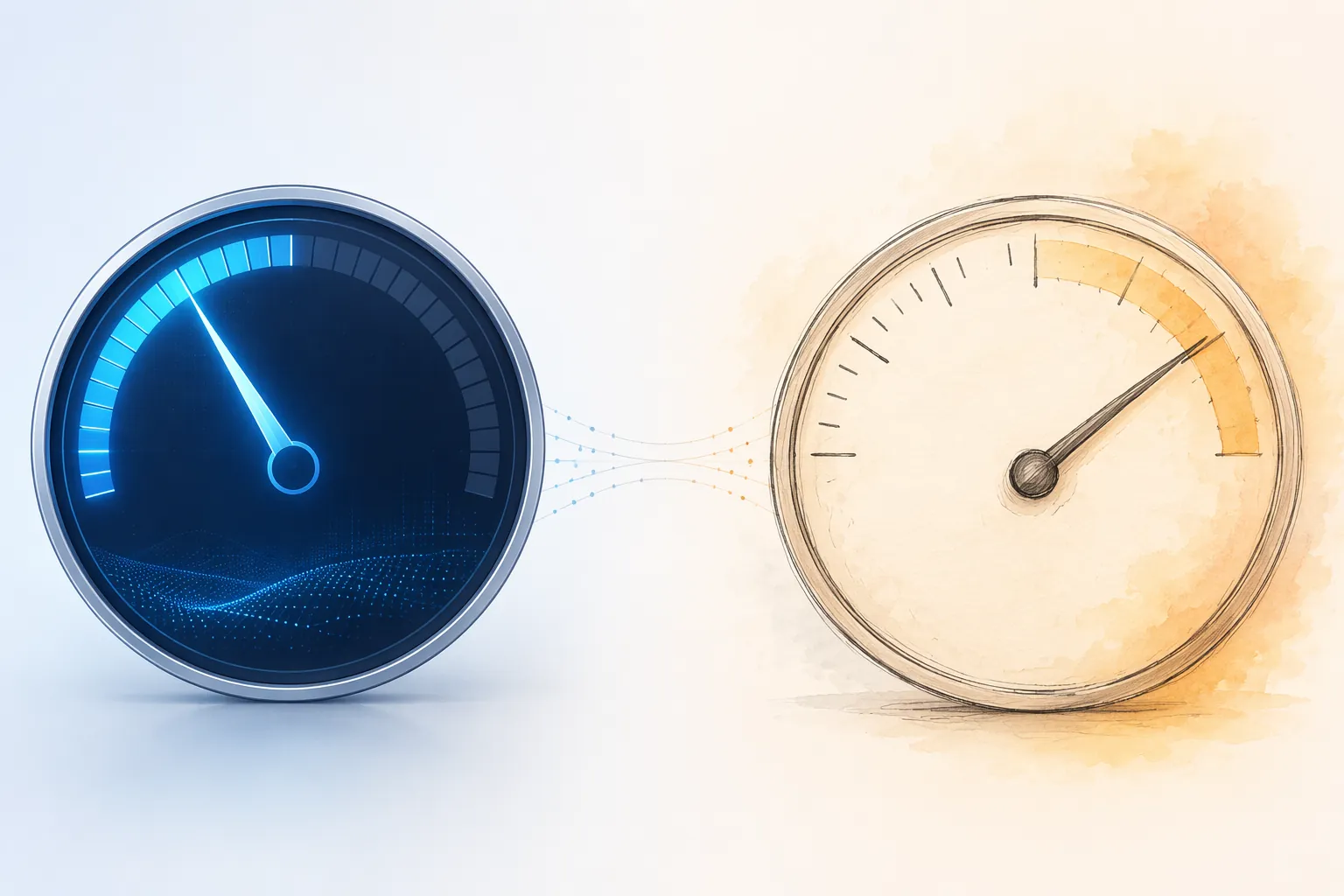 Digital and hand-drawn gauges showing different measured values