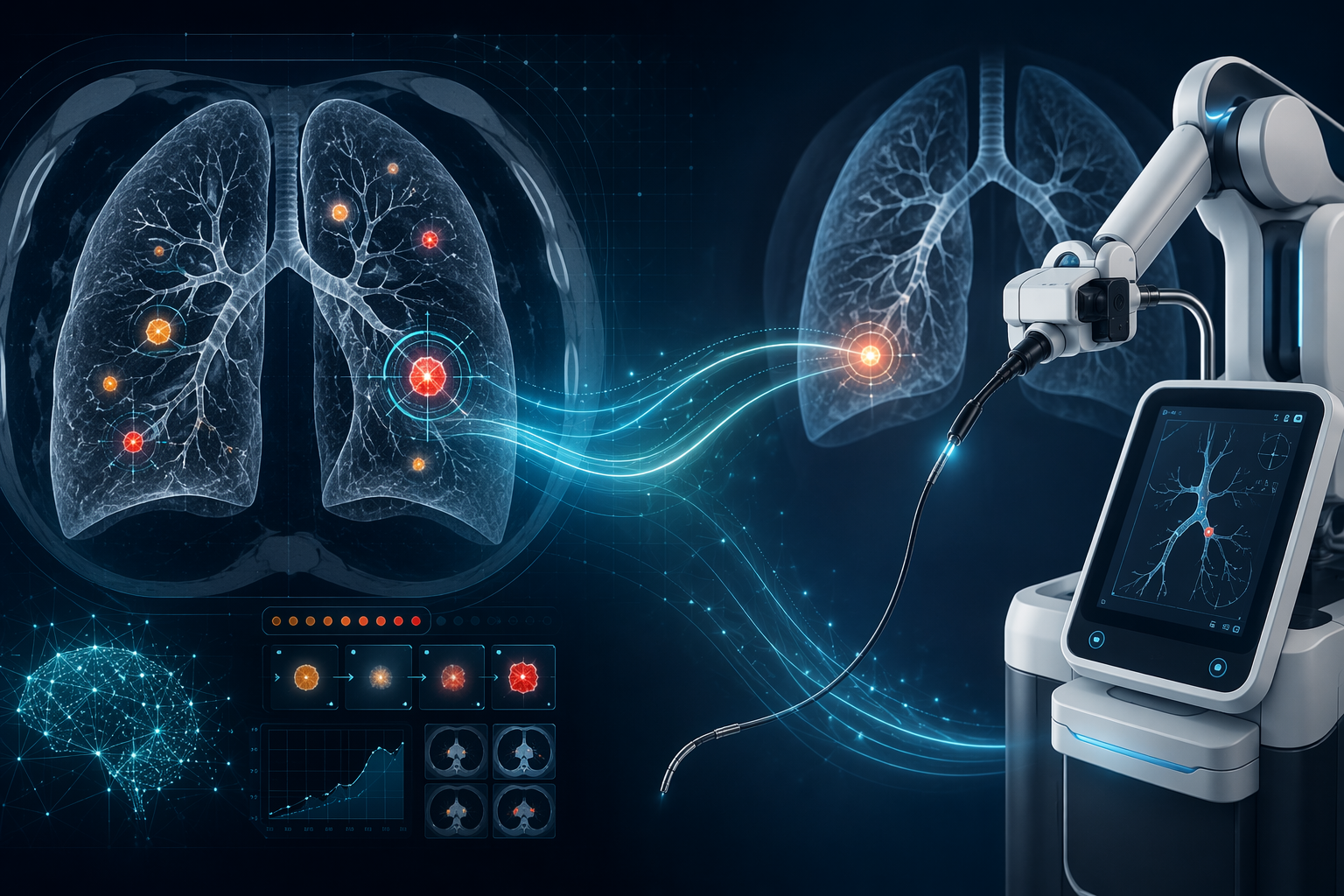 AI-assisted CT lung nodule detection connected to robotic bronchoscopy workflow