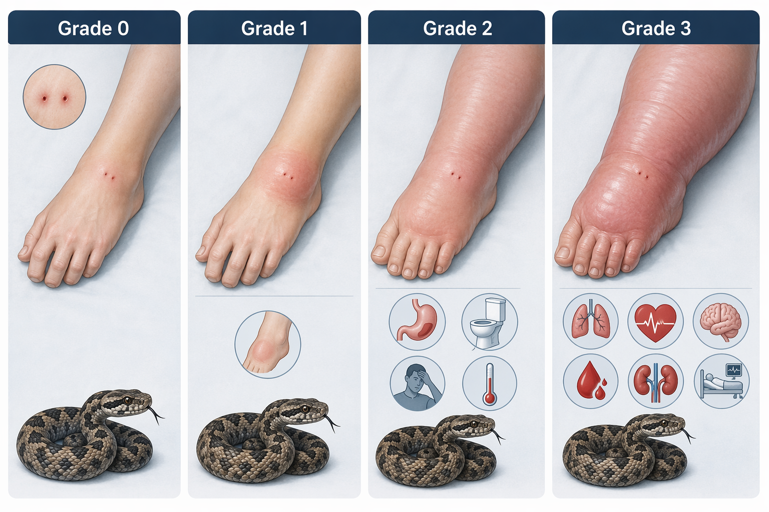 Audebert-Boels severity grades 0 to 3 for European adder envenomation