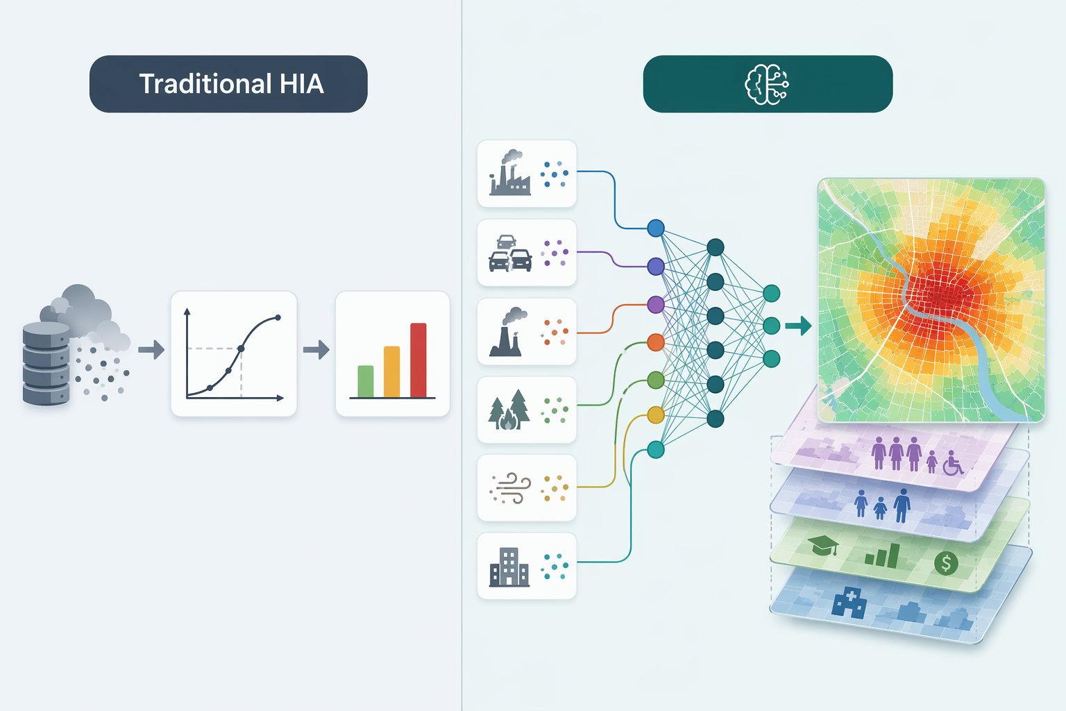 Comparison of traditional health impact assessment and AI-based air pollution health risk modeling