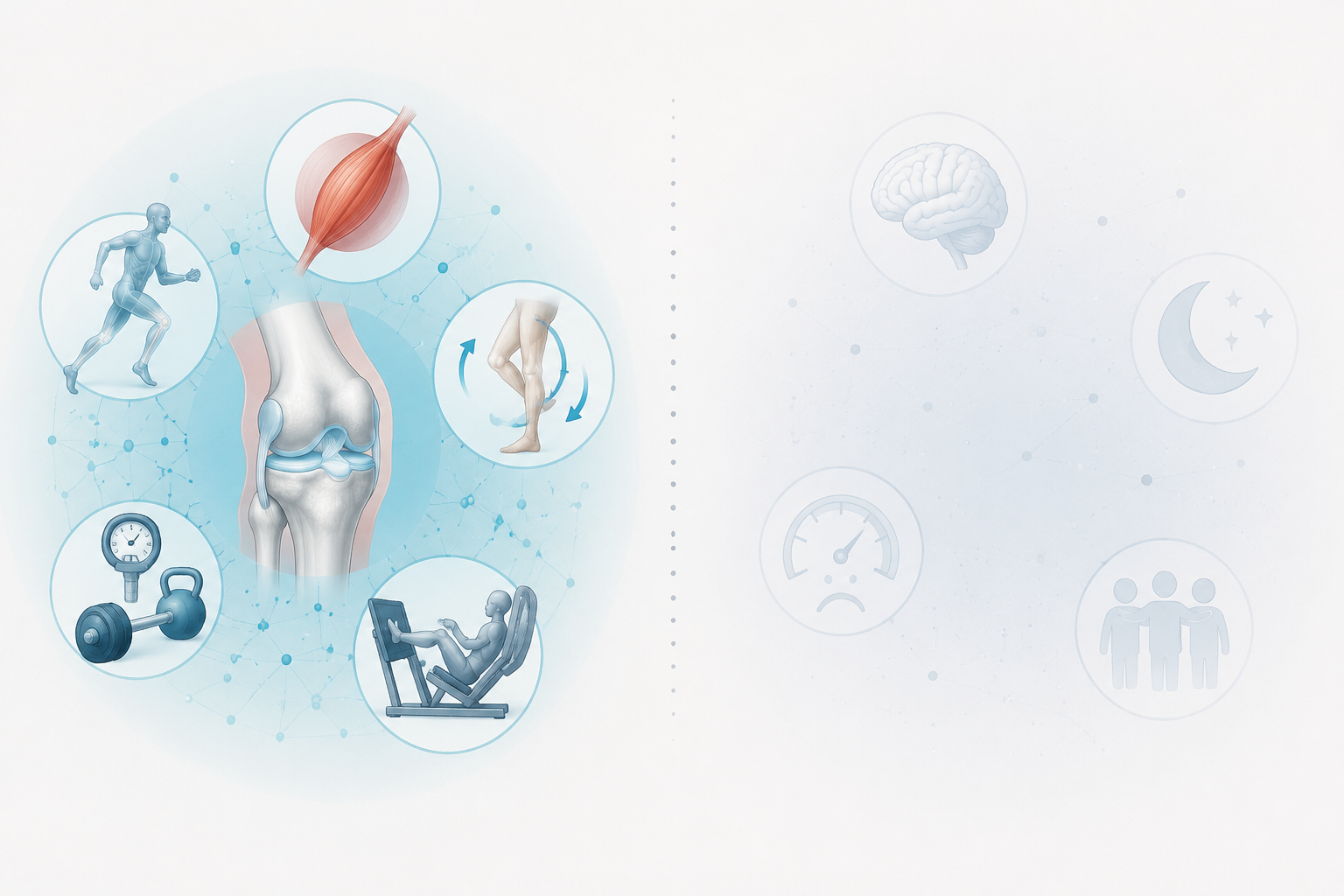 Physical rehabilitation variables separated from sparse biopsychosocial variables such as sleep, stress, and social connection