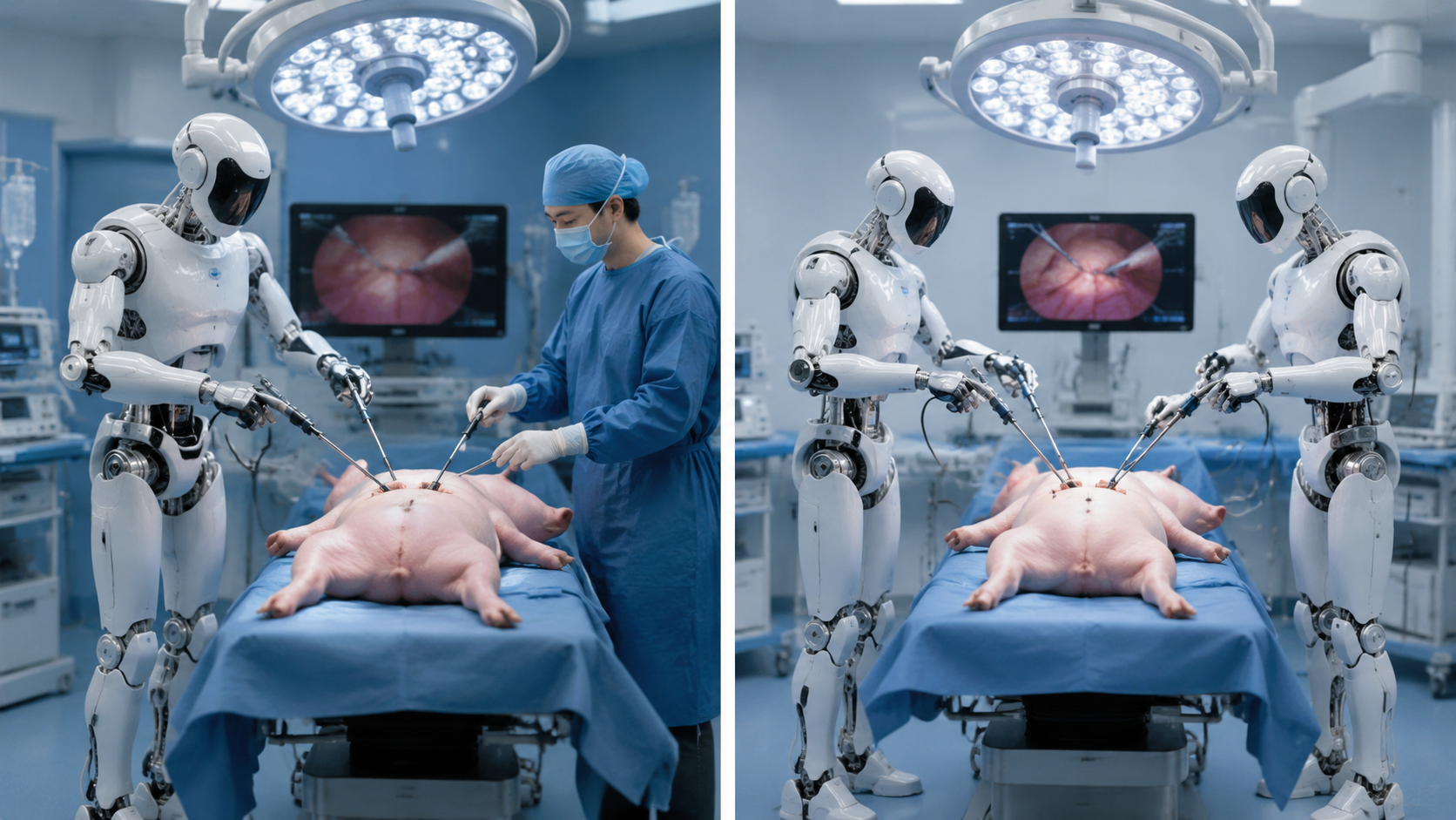 Comparison of a human-robot surgical team and a two-humanoid robot surgical team at an operating table
