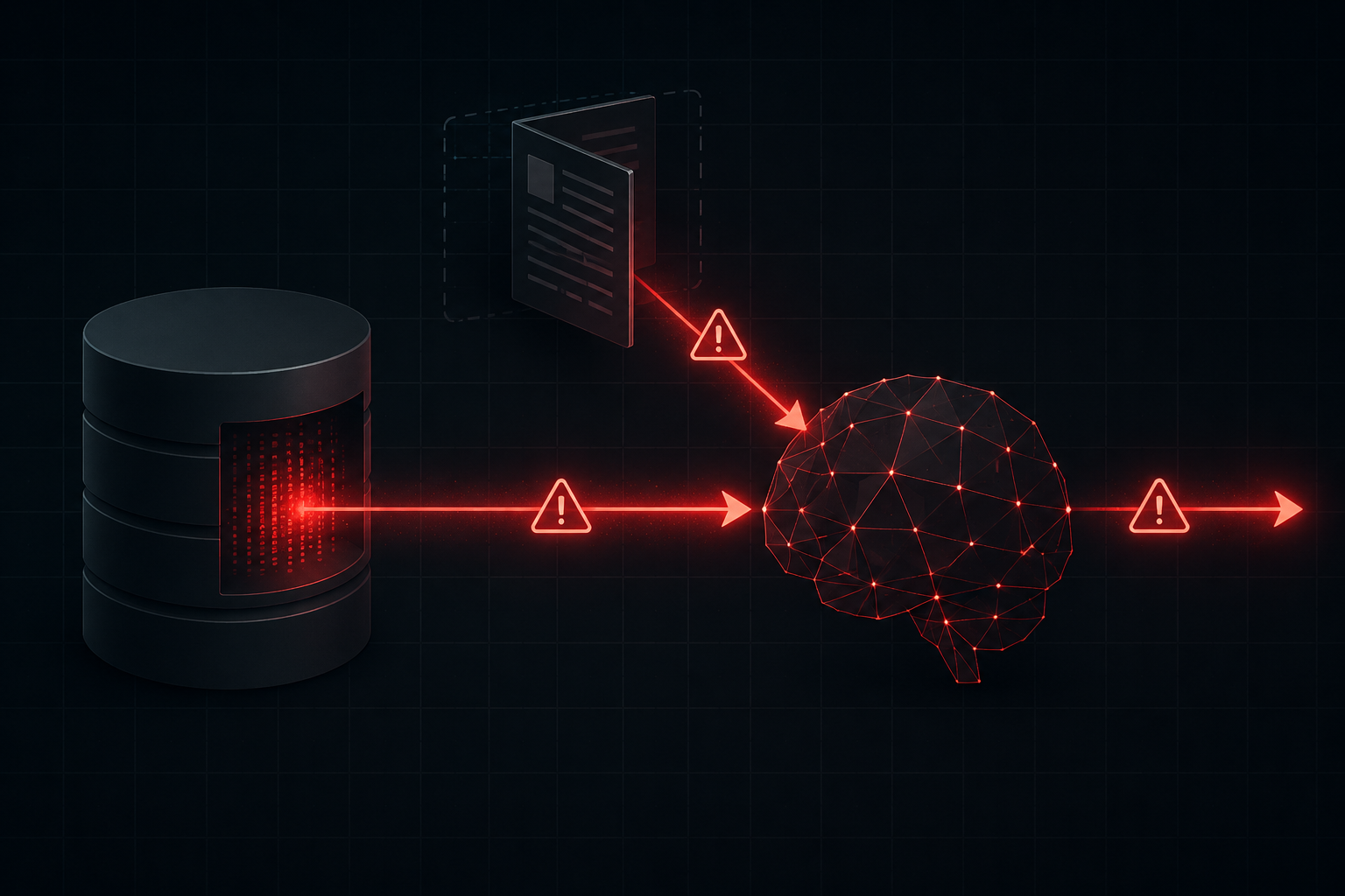 Database, retrieval window, and model output shown as three PHI exposure surfaces