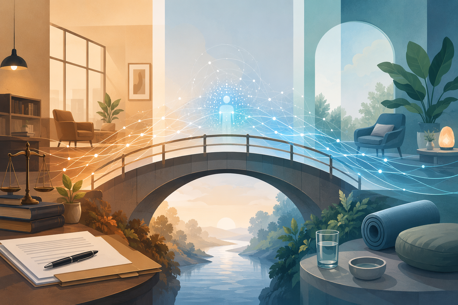 Bridge connecting legal aid and healthcare spaces with AI data streams