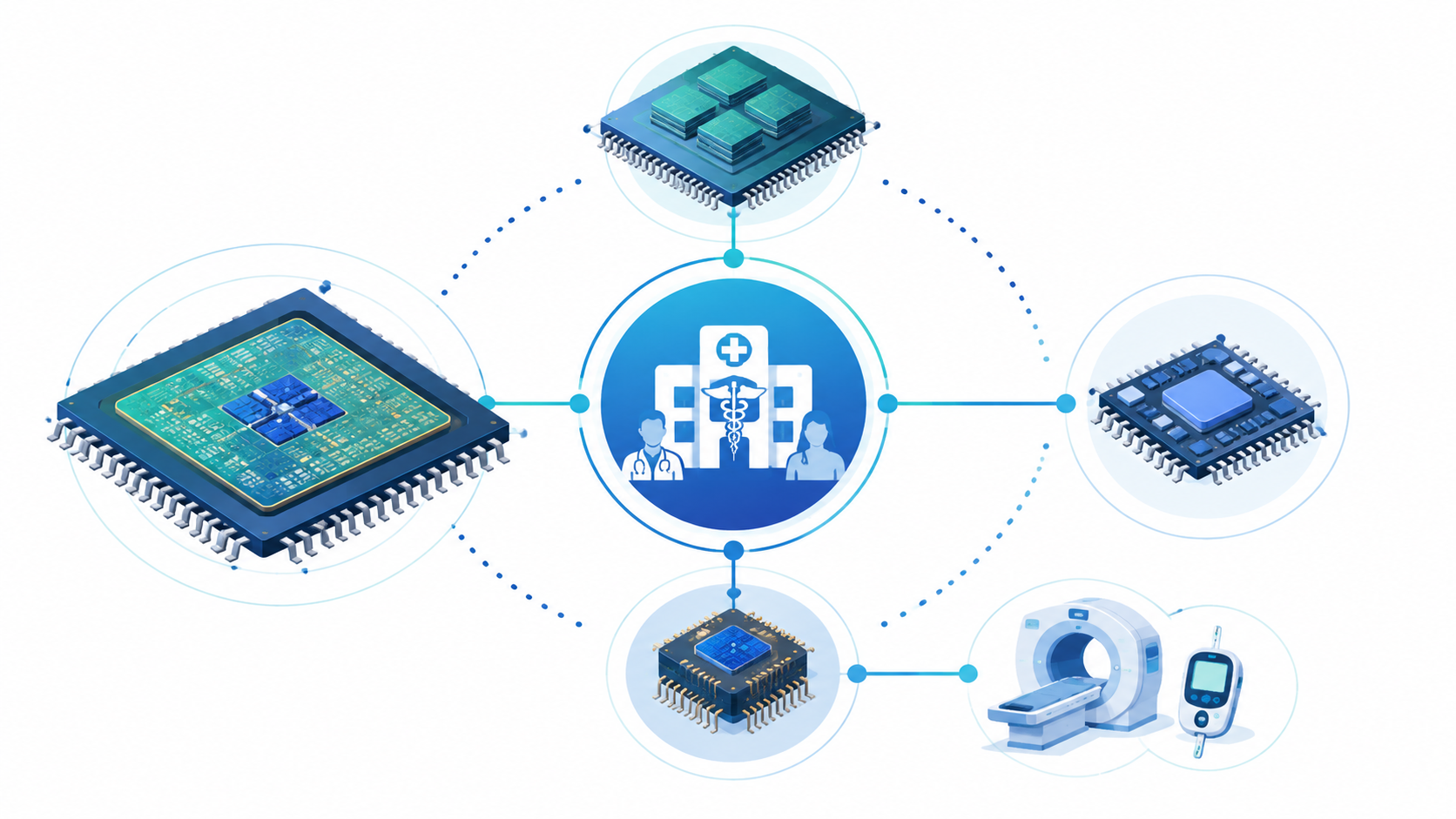 Four chip architecture types arranged around a medical cross