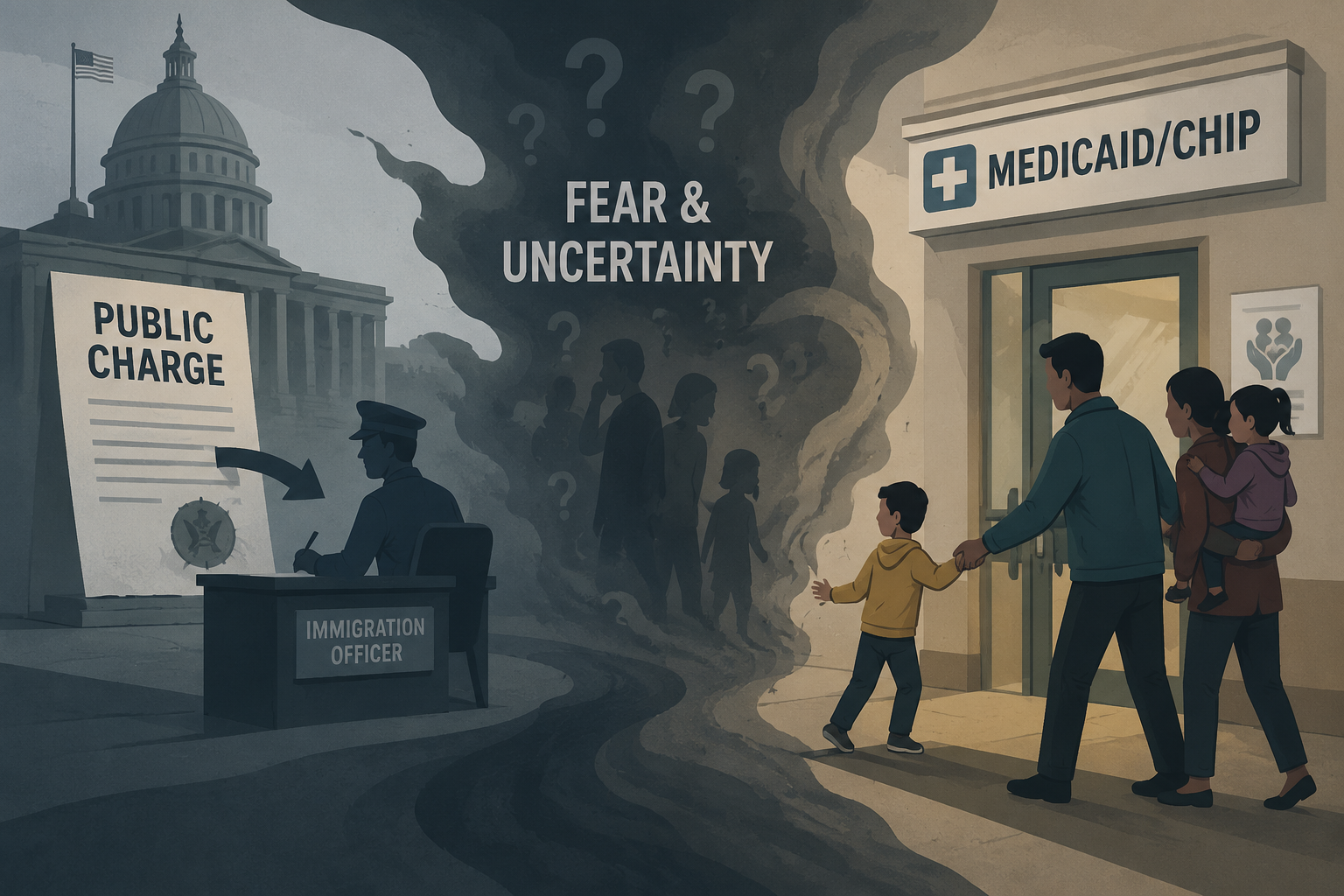 Illustration of how public charge uncertainty can lead a family to avoid Medicaid and CHIP