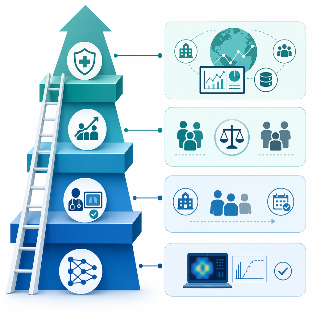 Infographic-style ladder showing AI claim levels matched with larger evidence blocks