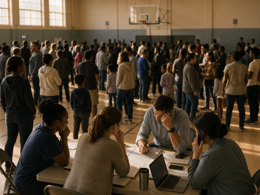 Public health officials coordinating paperwork and calls for a large indoor mass bat exposure event