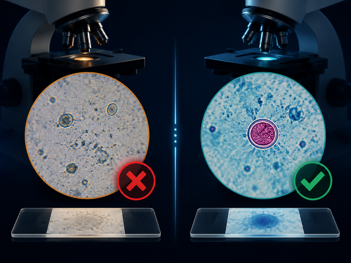 Comparison of a negative routine ova-and-parasite slide with a positive modified acid-fast Cyclospora slide