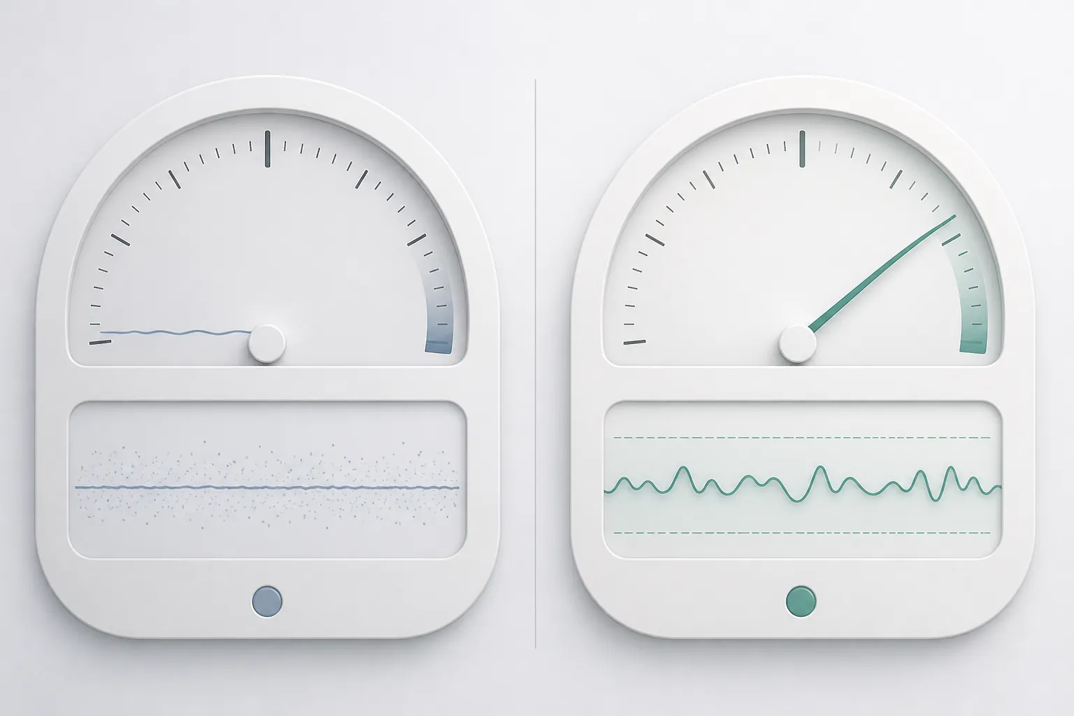 Measurement dials comparing weak alliance prediction with stronger symptom severity prediction