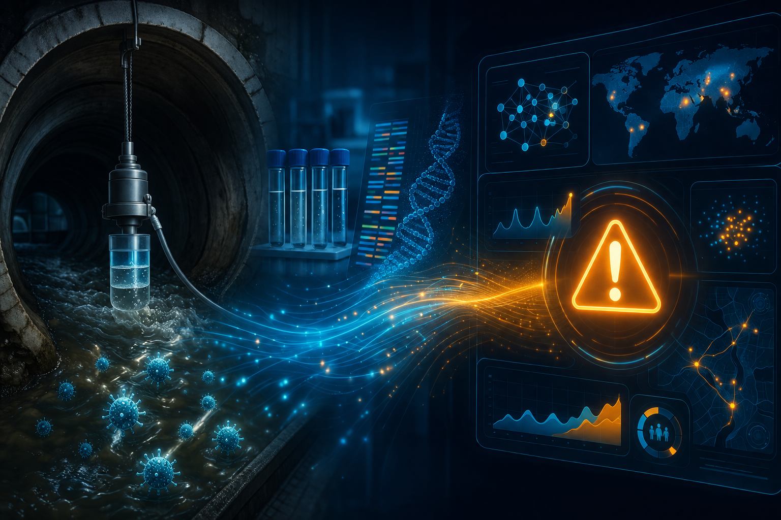 AI-powered wastewater surveillance pipeline from sewer sampling through sequencing to a digital early warning dashboard
