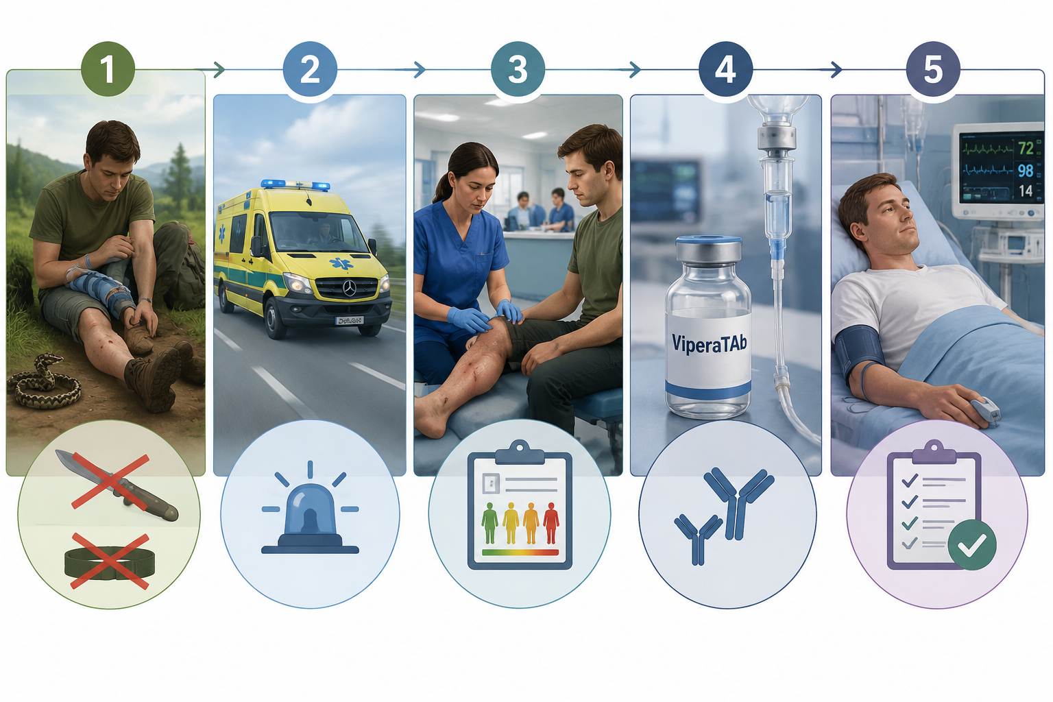 Five-stage clinical management protocol for European adder bites from first aid to post-treatment monitoring
