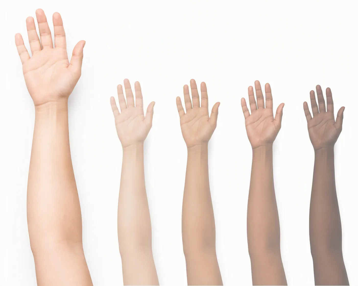 Arms with different skin tones arranged to show overrepresentation of lighter skin in study populations