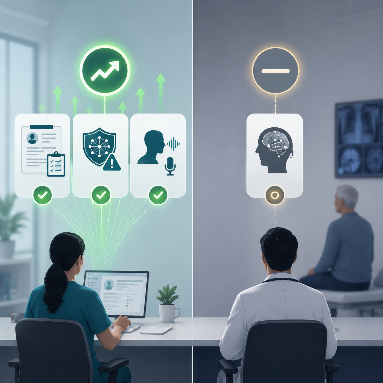 Comparison of AI value concentrated in documentation and workflow tasks versus diagnostic tasks