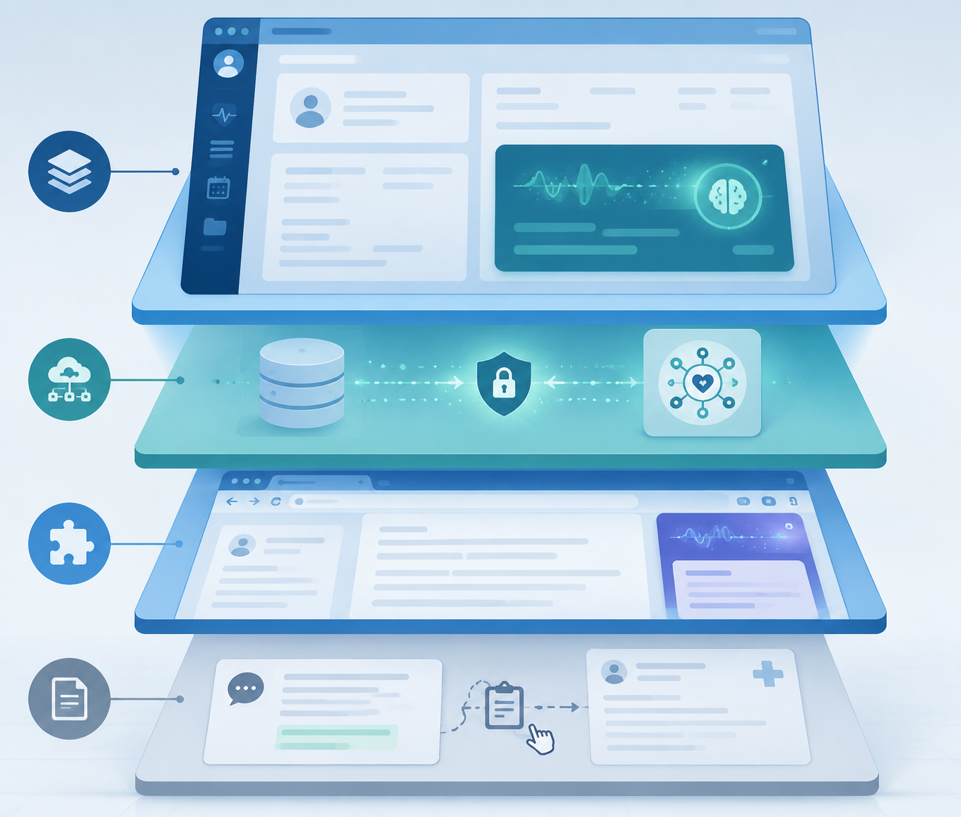Four integration depths of AI scribes connecting into an EHR system