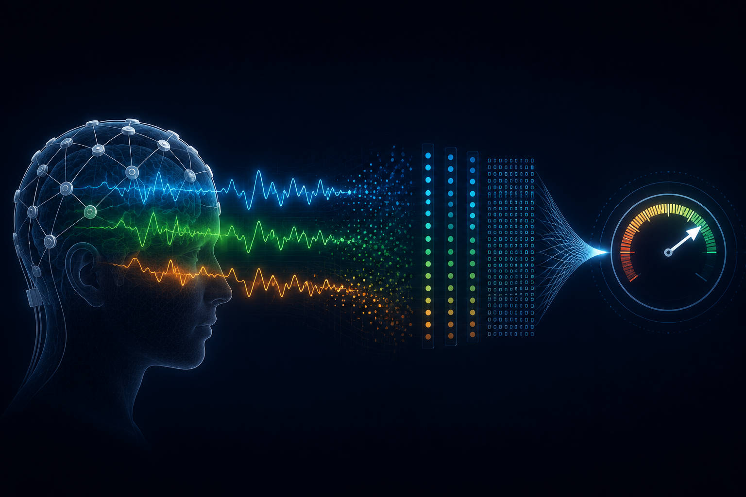 EEG data moving through feature extraction toward a prediction output