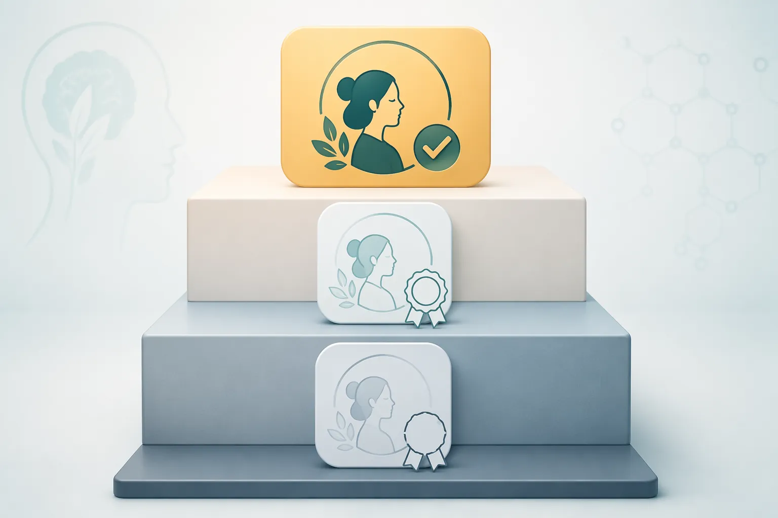 A well-filled therapy app without an FDA badge above faded FDA-badged app icons on lower levels