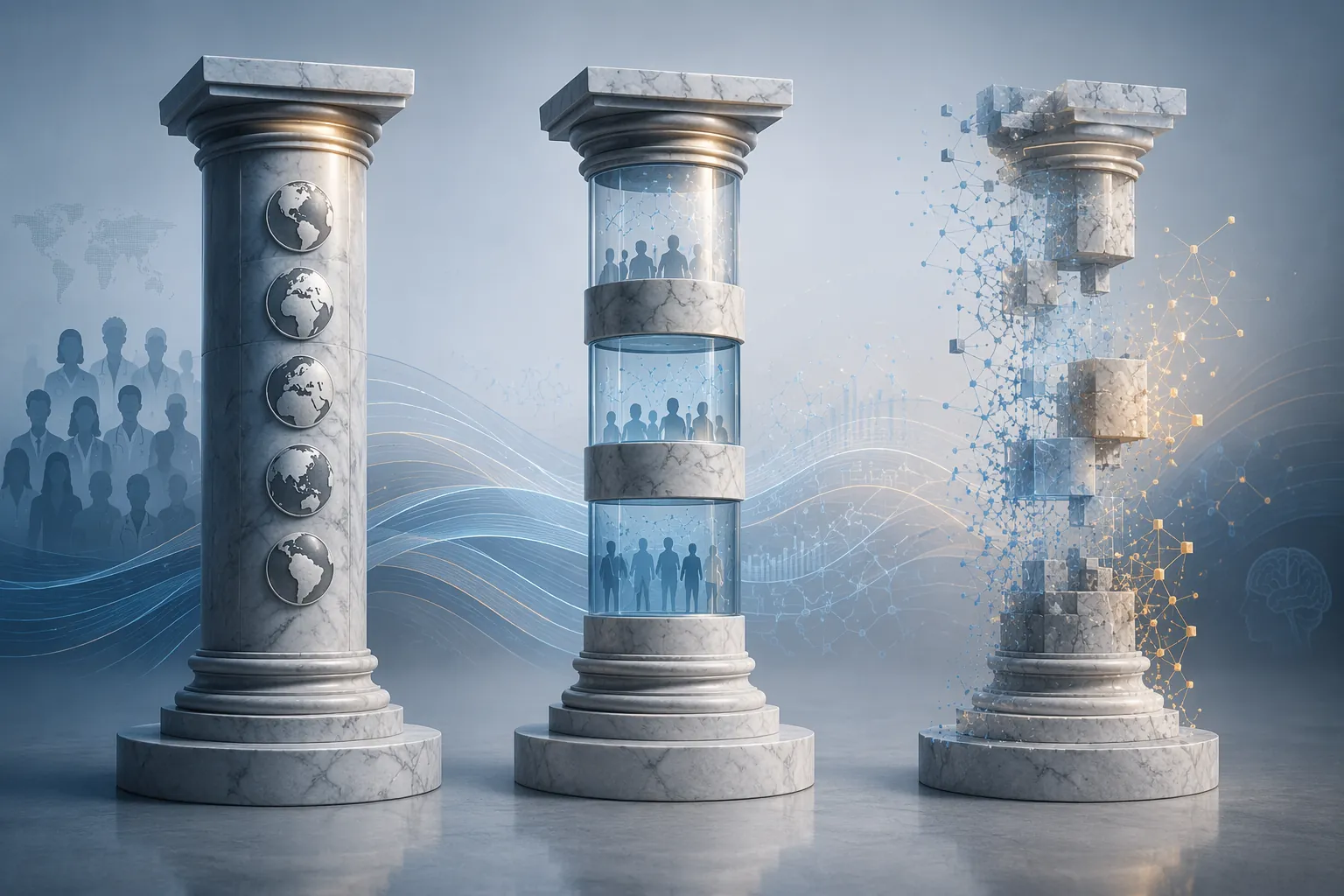Three evidence-strength pillars representing different levels of medical AI validation