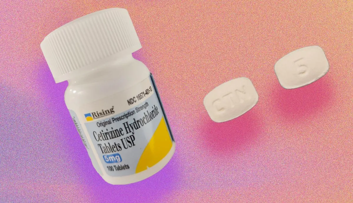 Recalled Cetirizine Hydrochloride Tablets USP 5 mg bottle showing NDC 16571-401-10 and Rising Pharma branding