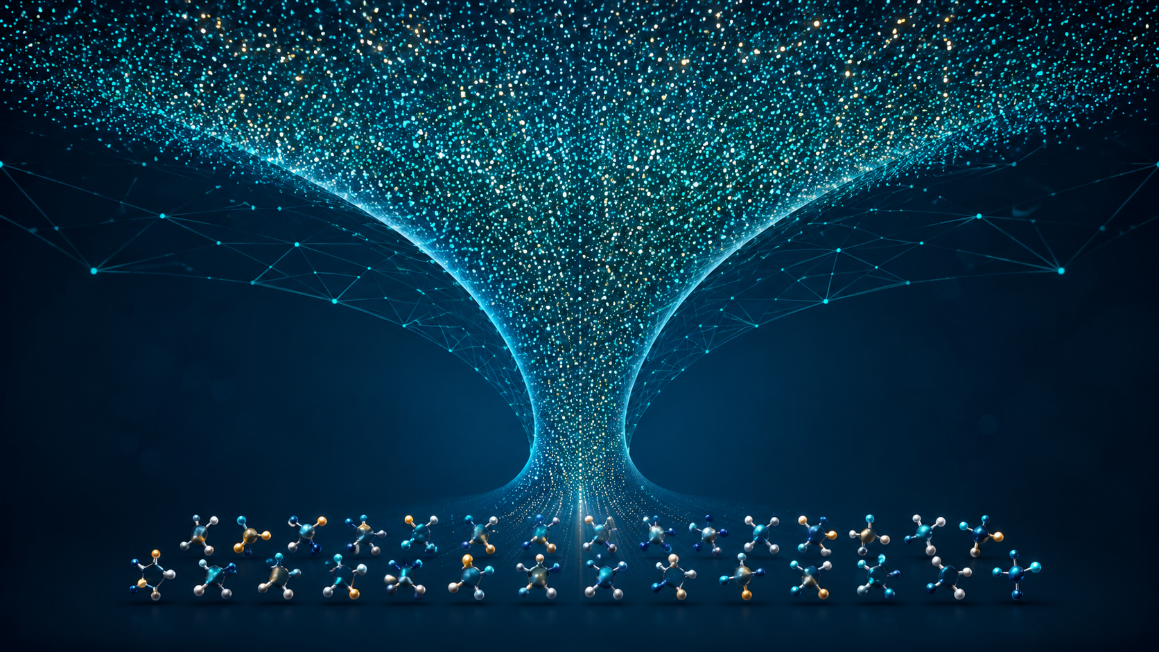 Virtual compound funnel narrowing millions of candidates into a small set of synthesized molecules