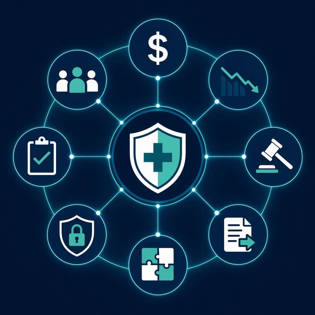 Healthcare vendor risk evaluation hub-and-spoke diagram