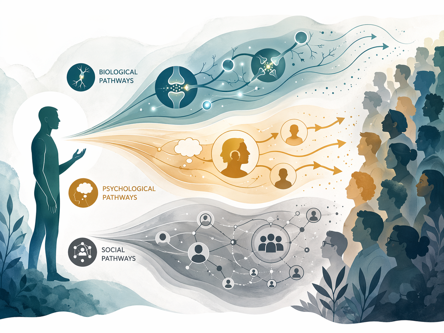 Messenger pathways showing biological, psychological, and social channels of influence