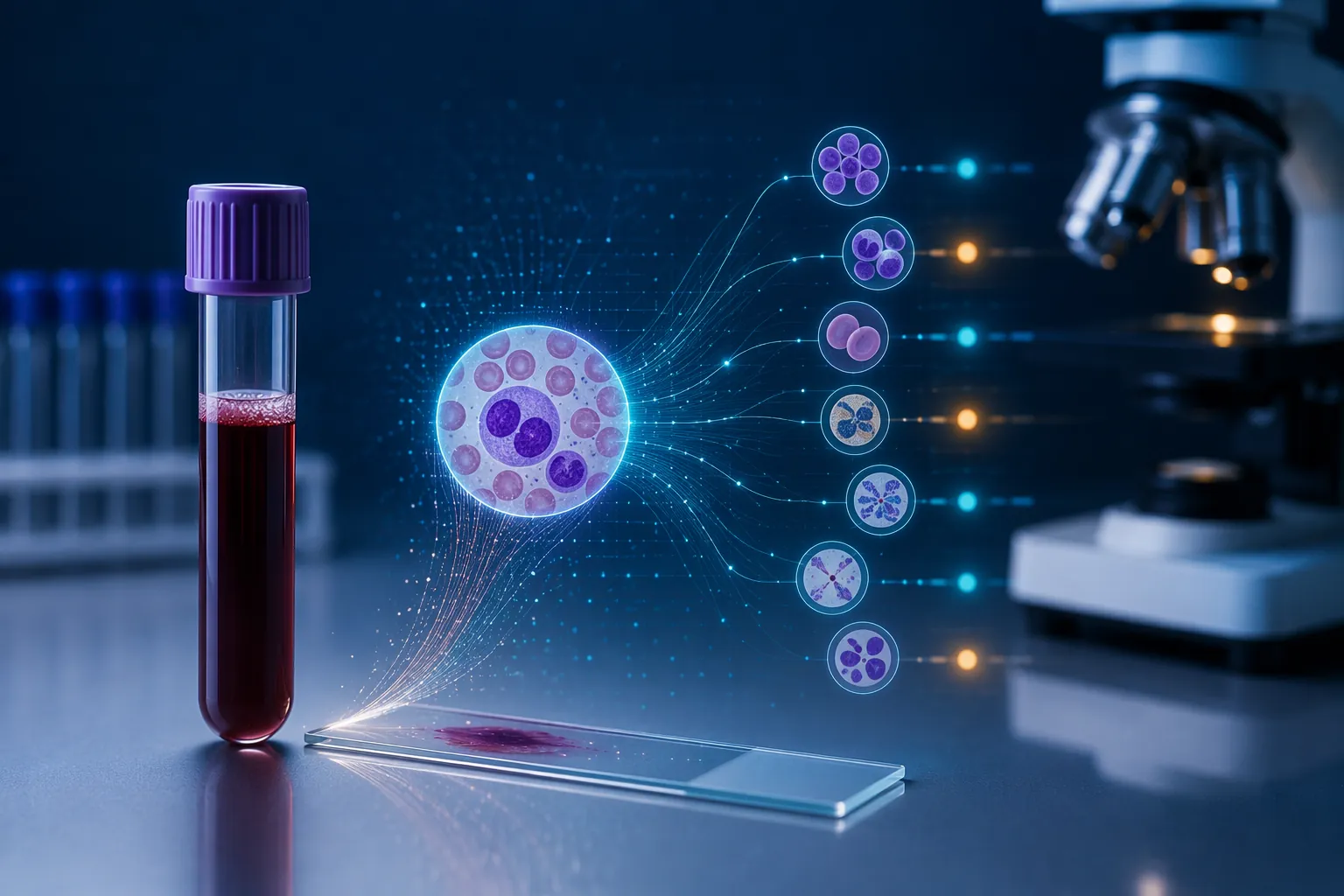 Blood sample tube and microscope slide with digital diagnostic data streams