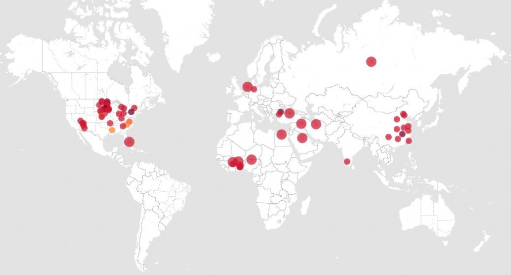 HealthMap disease outbreak surveillance interface with a world map and outbreak alert markers