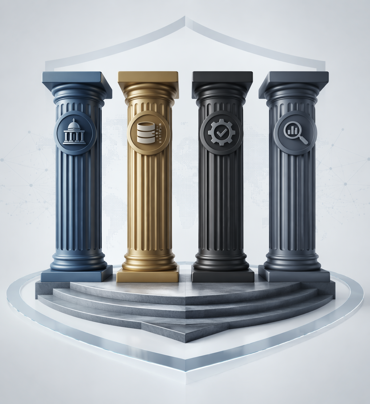 Four architectural pillars representing governance, data, performance, and monitoring in AI accountability
