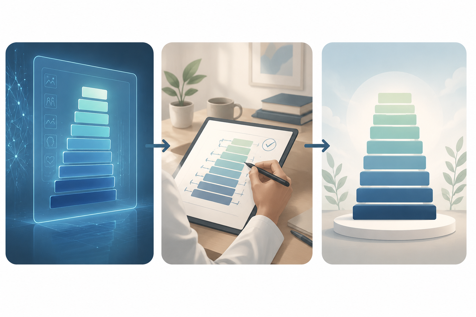 Workflow from AI-generated draft to clinician revision to polished exposure hierarchy
