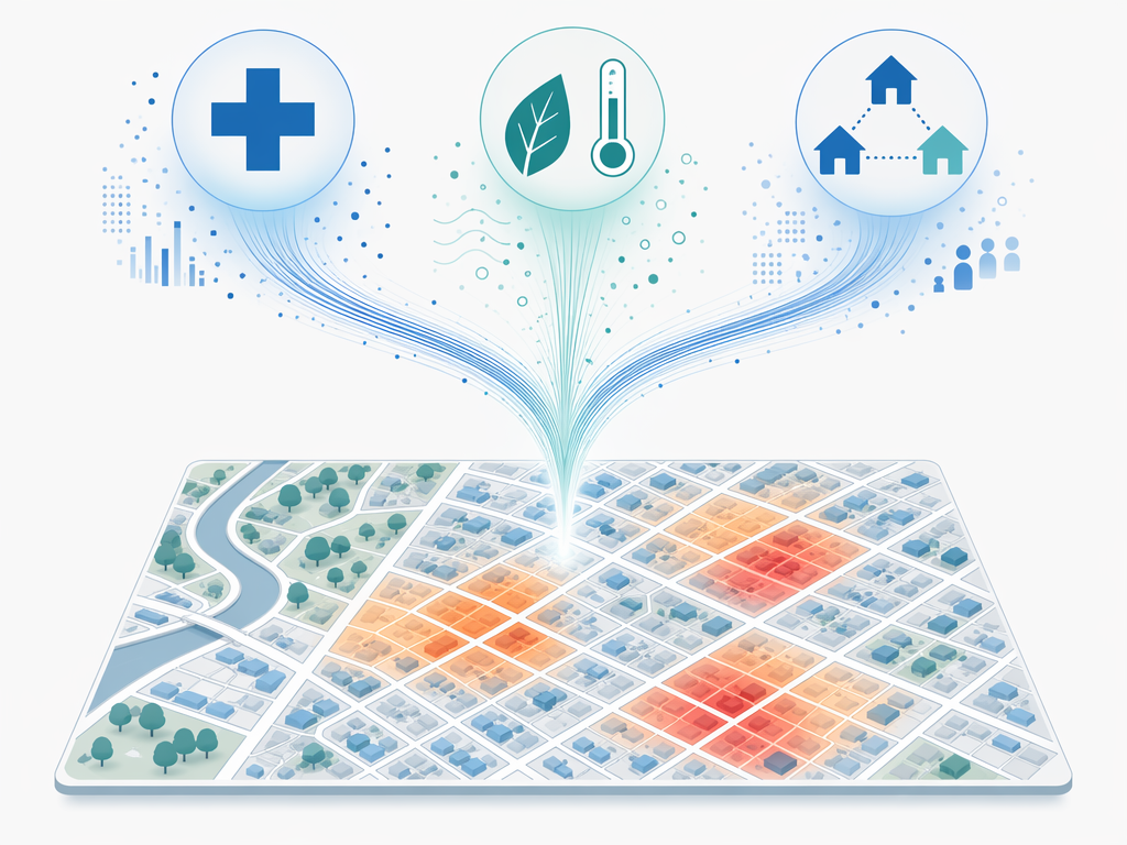 EHR, environmental, and social determinant data streams flowing into a neighborhood risk map