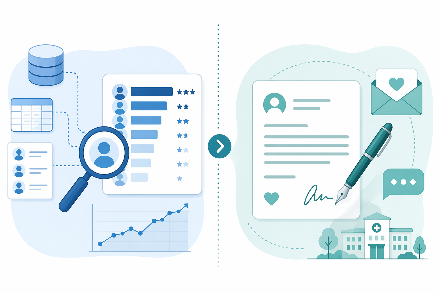 Side-by-side illustration of predictive AI and generative AI separated by a dividing line