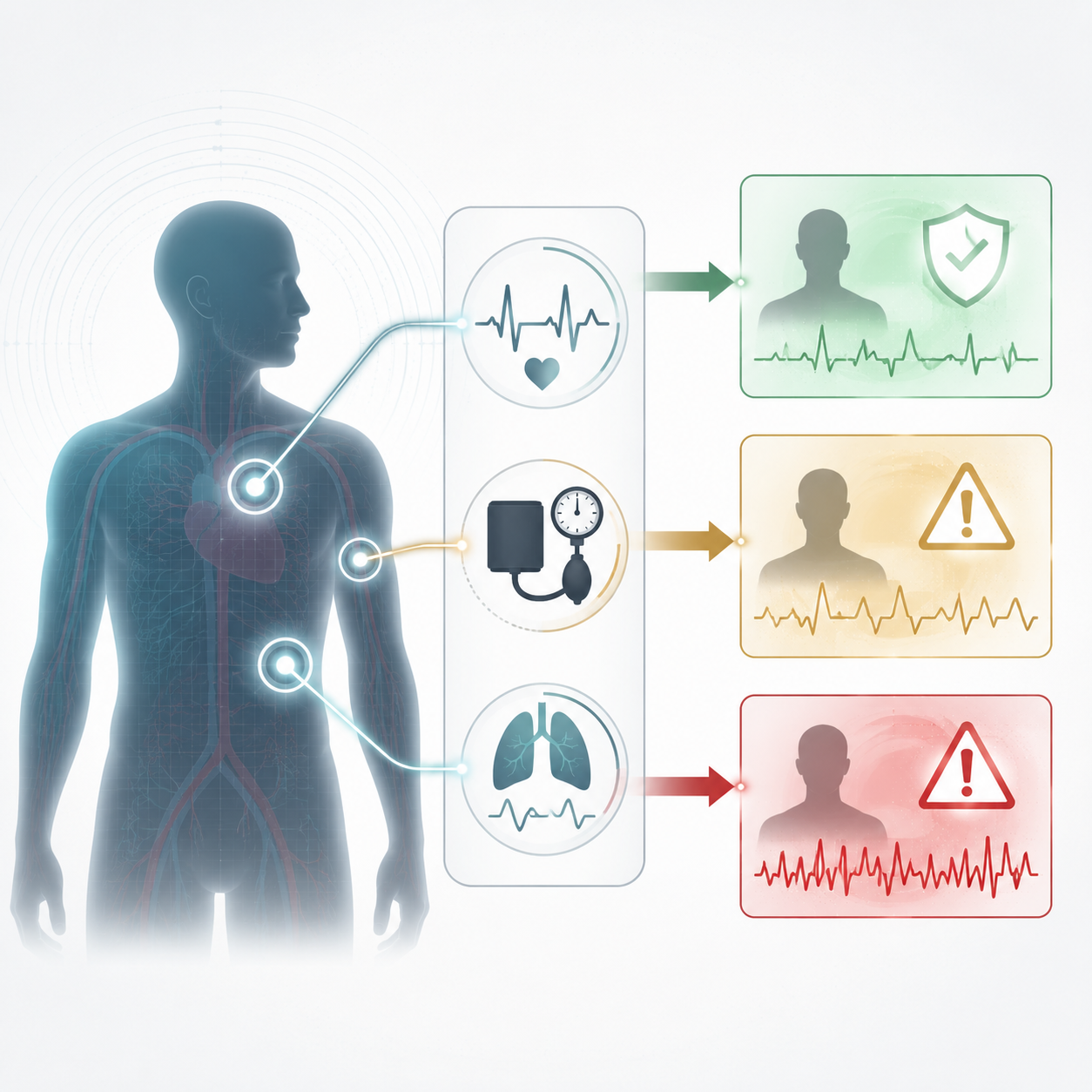 Patient vital signs feeding into low, average, and high hemorrhage risk categories
