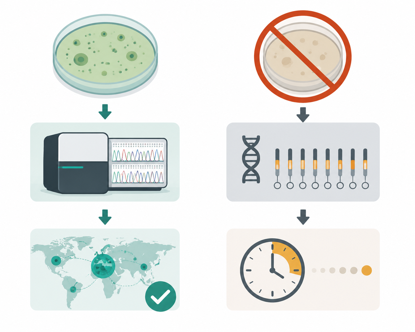 Vector comparison of bacterial detection with culture and sequencing versus Cyclospora detection with blocked culture and eight-marker genotyping
