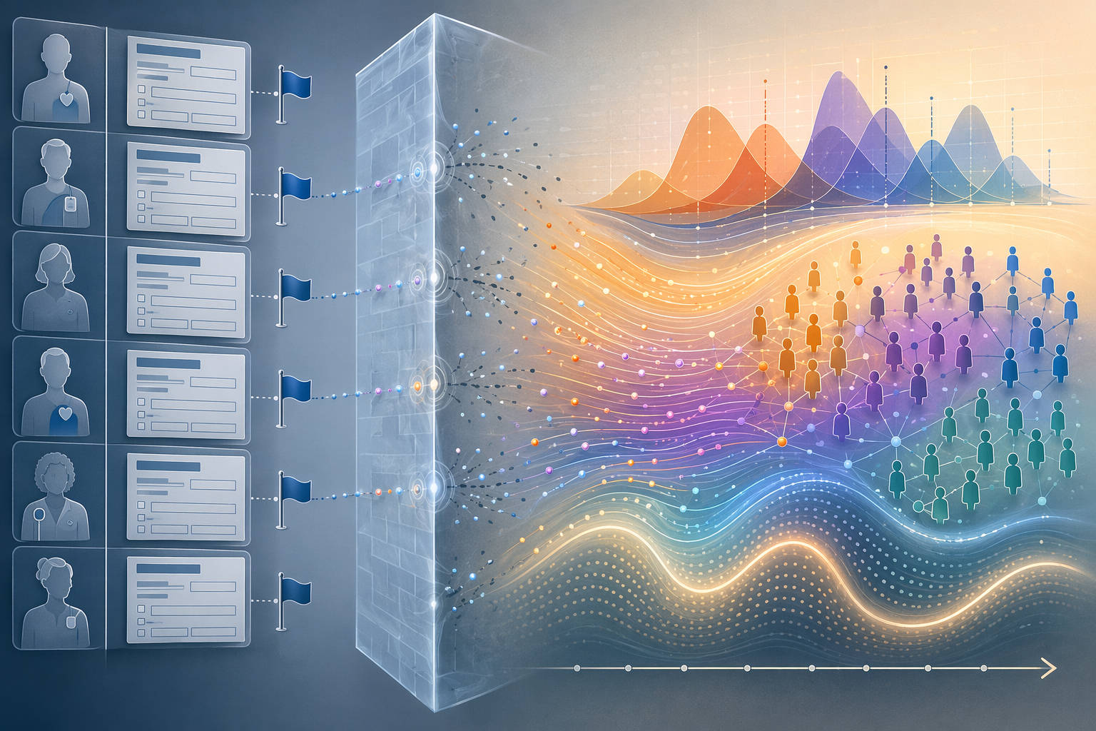 Individual adverse event reporting layer separated from population-level AI monitoring signals and demographic subgroup performance streams